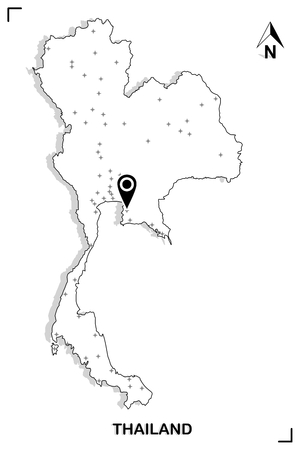 Thailand map outline graphic drawing with marking location on white background.のイラスト素材