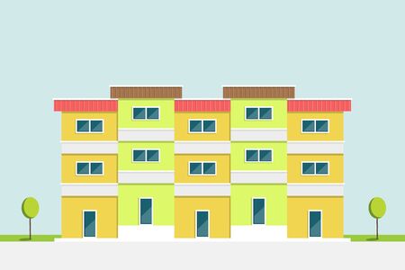 Flat design, green and yellow apartment building asia style with clear blue sky background, vector illustrationのイラスト素材