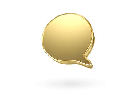 Blank gold speech bubble pin isolated on white background ,3D renderingの写真素材
