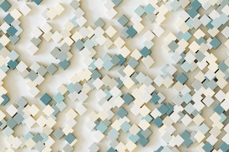 Diagonal composition of green cubes of different color on a white background. 3d rendering