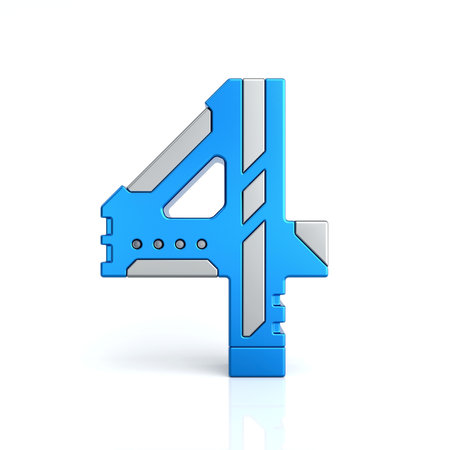 Number four 3D sci-fi logo. Cyber technology abstract texture alphabet font. Hi tech metallic number...