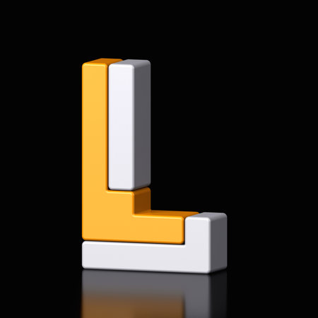 3d letter L plastic orange and white from alphabet isolated in a black background. Hi tech metallic font character design illustration, text minimal style, 3d renderingの写真素材