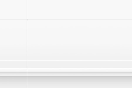 Front view of white plastic countertop, empty shelf. 3d realistic mockup of table top, White kitchen counter on background. Product display with copy space for display of content design. 3d renderingの写真素材