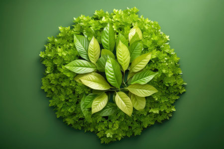 Abstract environment conservation leaves art style of green nature and eco friendly concept idea. plants with leaves forming brain, Generative AI illustrationの素材