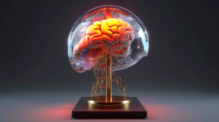 Brain and nerve forming a futuristic face illustrating the power of our neuron and our virtual life, Machine learning technology, neural networks. 3d rendering design, Generative AI illustrationの素材