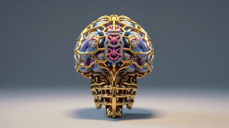 Brain and nerve forming a futuristic face illustrating the power of our neuron and our virtual life, Machine learning technology, neural networks. 3d rendering design, Generative AI illustrationの素材