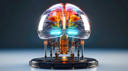 Brain and nerve forming a futuristic face illustrating the power of our neuron and our virtual life, Machine learning technology, neural networks. 3d rendering design, Generative AI illustrationの素材