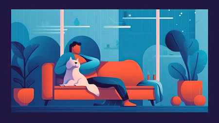 People and their pets illustrations. training and playing with their pets, encouragement concept. family illustration in cartoon style, Generative AI illustrationの素材