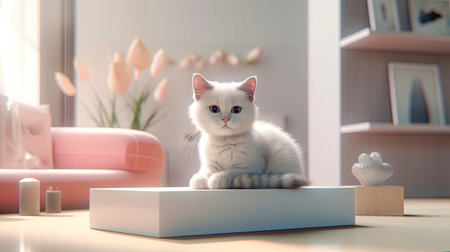 Portrait of pet, cute and funny pet. pet posing looking at camera sitting on the floor, love and care concept, selective focus. Generative AI illustrationの素材