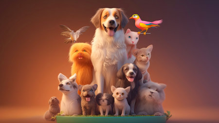 Portrait of pet, cute and funny pet. pet posing looking at camera sitting on the floor, love and care concept, selective focus. Generative AI illustrationの素材