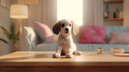 Portrait of pet, cute and funny pet. pet posing looking at camera sitting on the floor, love and care concept, selective focus. Generative AI illustrationの素材