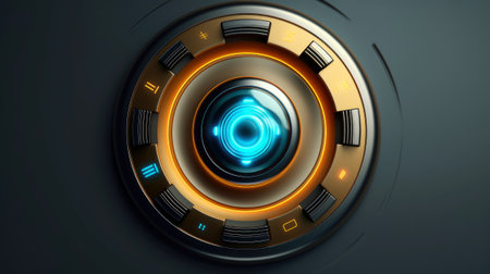 Abstract 3d button, aim control and digital interface, button technology and future tech game, target borders and metallic frames, user data UI display button, Generative AI illustrationの素材