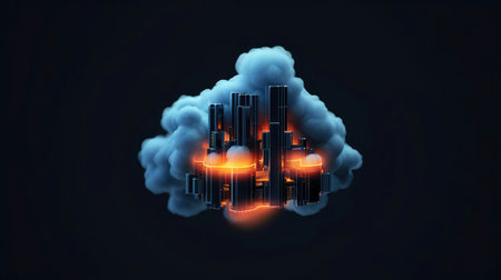 Cloud storage for downloading. digital service or application with data transmission. Network computing technologies. Futuristic Server. Digital space. Data storage, Generative AI illustrationの素材