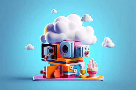 Cloud storage for downloading. digital service or application with data transmission. Network computing technologies. Futuristic Server. Digital space. Data storage, Generative AI illustrationの素材