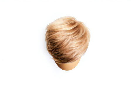 Hair wig over the plastic mannequin head isolated over the white background, mockup featuring contemporary men's hairstyles, Generative AI illustrationの素材