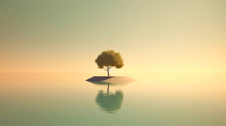 Abstract illustration minimalist landscape, alone tree in clear nature landscapeAbstract illustration minimalist landscape, Alone tree in clear nature landscape, Generative AI illustrationの素材