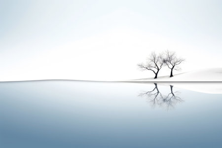 Abstract illustration minimalist landscape, alone tree in clear nature landscapeAbstract illustration minimalist landscape, Alone tree in clear nature landscape, Generative AI illustrationの素材