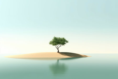 Abstract illustration minimalist landscape, alone tree in clear nature landscapeAbstract illustration minimalist landscape, Alone tree in clear nature landscape, Generative AI illustrationの素材