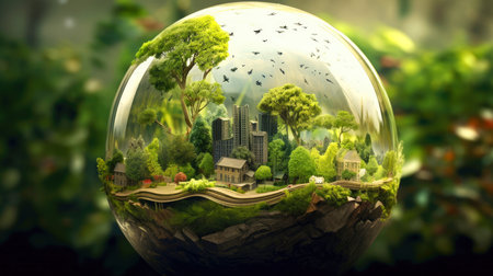 Illustration image, Nature and Sustainability, Eco-friendly Living and conservation, Concept art of Earth and animal life in different environments, Generative AI illustrationの素材