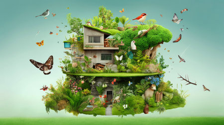 Illustration image, Nature and Sustainability, Eco-friendly Living and conservation, Concept art of Earth and animal life in different environments, Generative AI illustrationの素材