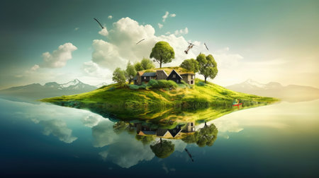 Illustration image, Nature and Sustainability, Eco-friendly Living and conservation, Concept art of Earth and animal life in different environments, Generative AI illustrationの素材