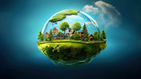 Illustration image, Nature and Sustainability, Eco-friendly Living and conservation, Concept art of Earth and animal life in different environments, Generative AI illustrationの素材
