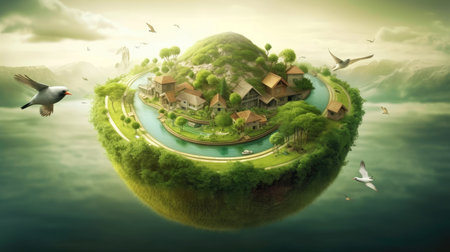 Illustration image, Nature and Sustainability, Eco-friendly Living and conservation, Concept art of Earth and animal life in different environments, Generative AI illustrationの素材