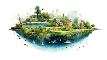 Illustration image, Nature and Sustainability, Eco-friendly Living and conservation, Concept art of Earth and animal life in different environments, Generative AI illustrationの素材