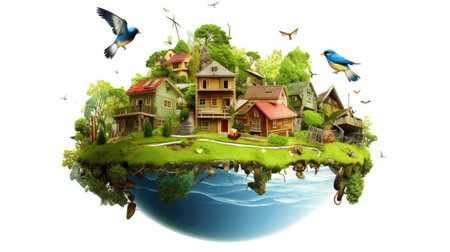 Illustration image, Nature and Sustainability, Eco-friendly Living and conservation, Concept art of Earth and animal life in different environments, Generative AI illustrationの素材