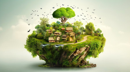 Illustration image, Nature and Sustainability, Eco-friendly Living and conservation, Concept art of Earth and animal life in different environments, Generative AI illustrationの素材