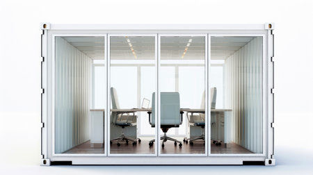 Interior of mobile container site office for construction site. Shipping container. Portable house and office cabins,Generative AI illustrationの素材