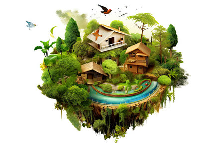 Illustration image, Nature and Sustainability, Eco-friendly Living and conservation, Concept art of Earth and animal life in different environments, Generative AI illustrationの素材