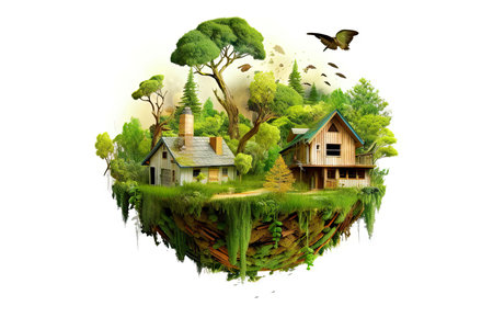 Illustration image, Nature and Sustainability, Eco-friendly Living and conservation, Concept art of Earth and animal life in different environments, Generative AI illustrationの素材