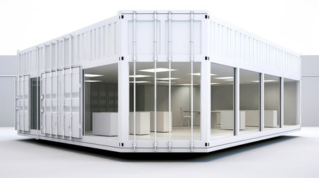 Mobile office buildings or container site office for construction site. Shipping container. Portable house and office cabins,Generative AI illustrationの素材
