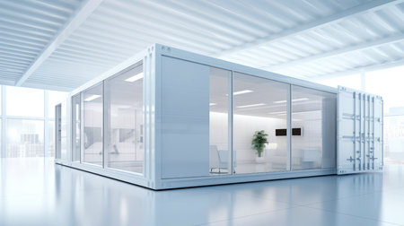 Mobile office buildings or container site office for construction site. Shipping container. Portable house and office cabins,Generative AI illustrationの素材