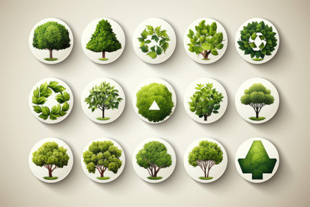 Ecosystem restoration, environment day concept tree background. Recycle icon paper cut banner with forest. Ecology project concept, Generative AI illustrationの素材