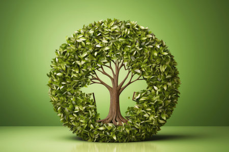 Ecosystem restoration, environment day concept tree background. Recycle icon paper cut banner with forest. Ecology project concept, Generative AI illustrationの素材