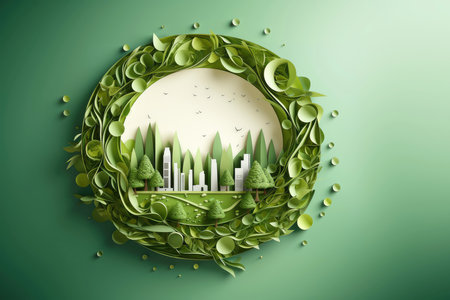 Ecosystem restoration, environment day concept tree background. Recycle icon paper cut banner with forest. Ecology project concept, Generative AI illustrationの素材