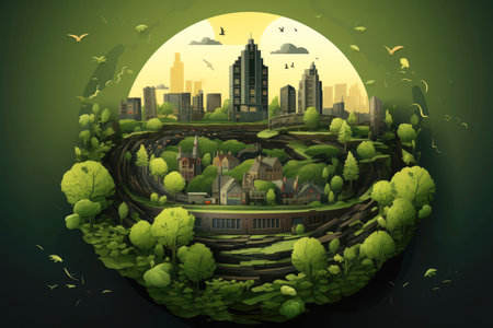 Ecosystem restoration, environment day concept tree background. Recycle icon paper cut banner with forest. Ecology project concept, Generative AI illustrationの素材