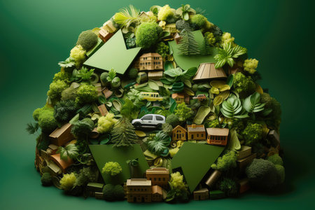 Ecosystem restoration, environment day concept tree background. Recycle icon paper cut banner with forest. Ecology project concept, Generative AI illustrationの素材