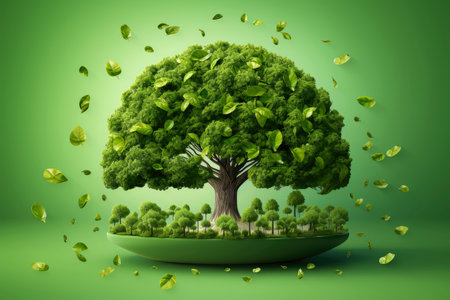 Ecosystem restoration, environment day concept tree background. Recycle icon paper cut banner with forest. Ecology project concept, Generative AI illustrationの素材