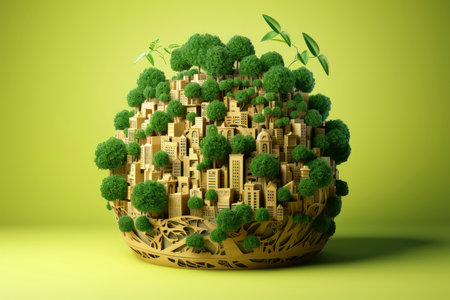 Ecosystem restoration, environment day concept tree background. Recycle icon paper cut banner with forest. Ecology project concept, Generative AI illustrationの素材