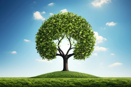Ecosystem restoration, environment day concept tree background. Recycle icon paper cut banner with forest. Ecology project concept, Generative AI illustrationの素材
