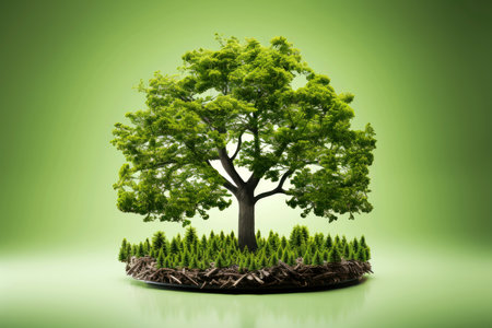 Ecosystem restoration, environment day concept tree background. Recycle icon paper cut banner with forest. Ecology project concept, Generative AI illustrationの素材