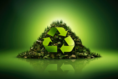 Ecosystem restoration, environment day concept tree background. Recycle icon paper cut banner with forest. Ecology project concept, Generative AI illustrationの素材
