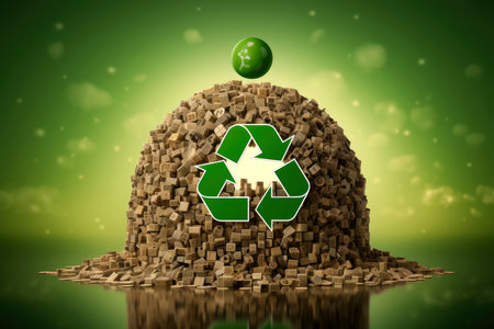 Ecosystem restoration, environment day concept tree background. Recycle icon paper cut banner with forest. Ecology project concept, Generative AI illustrationの素材