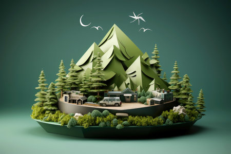 Ecosystem restoration, environment day concept tree background. Recycle icon paper cut banner with forest. Ecology project concept, Generative AI illustrationの素材