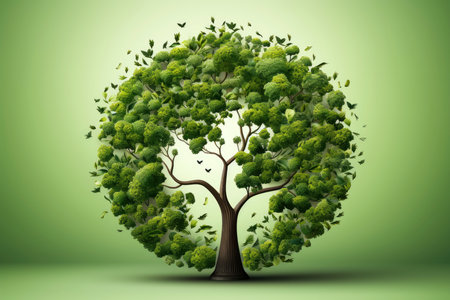 Ecosystem restoration, environment day concept tree background. Recycle icon paper cut banner with forest. Ecology project concept, Generative AI illustrationの素材