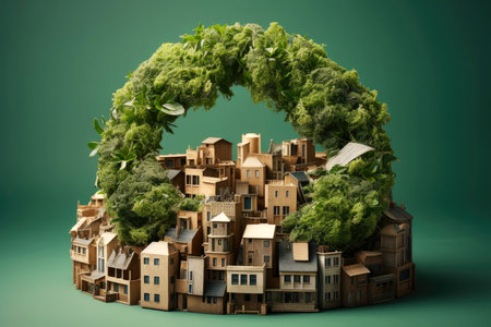 Ecosystem restoration, environment day concept tree background. Recycle icon paper cut banner with forest. Ecology project concept, Generative AI illustrationの素材