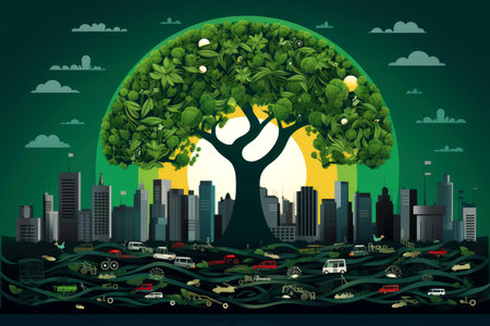 llustration images, Ecosystem restoration, environment day concept tree background. Ecology project concept, Generative AI illustrationの素材